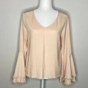 Fifteen Twenty Fringe Petal Pink Ruffle Bell Raw Long Sleeve Top‎ Size XS